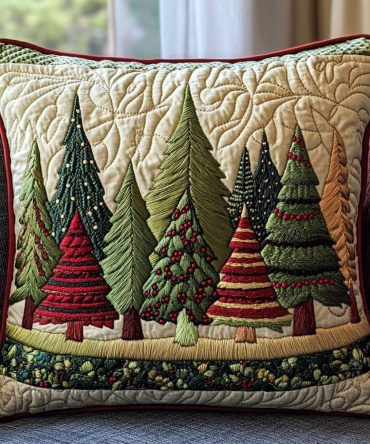 Forest Of Joy Quilted Pillow Cover — Whimsical Woodland Decorative Throw Case With Nature Motifs, Cozy Quilted Texture For Any Room