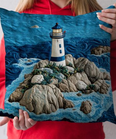 Ocean Beacon Quilted Pillow Cover — Coastal Blue Throw Accent With Nautical Stitching, Durable Cotton-Blend, Hidden Zip, Machine Washable