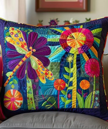 Dragonfly Drift Quilted Pillow Cover — Lightweight Decorative Throw Pillowcase With Delicate Motif For Garden & Patio Rooms