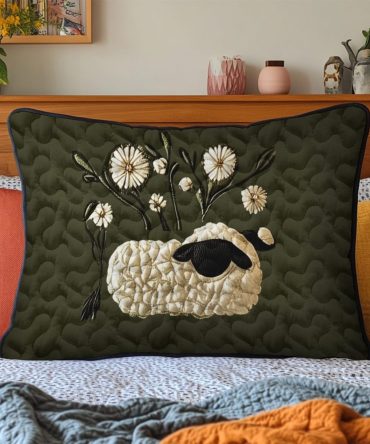 Baa Blessing Quilted Pillow Cover - Charming Cottage Farmhouse Throw Pillowcase With Textured Quilting, Soft & Machine Washable
