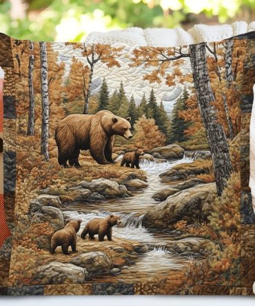 Untamed Wilderness Quilted Wildlife Pillow Cover — Rustic Forest Throw Pillowcase Featuring Deer & Tree Silhouettes