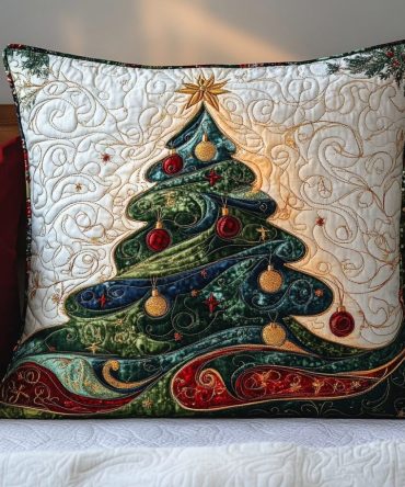 Glistening Tree Quilted Decorative Pillow Cover — Sparkling Winter Tree Accent For Holiday Décor, Textured Throw Pillow Case