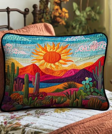 Desert Cactus Quilted Pillow Cover — Southwest-Inspired Decorative Pillowcase, Soft Textured Fabric, Easy Care For Home