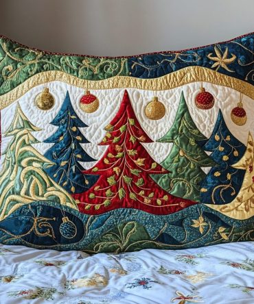Glistening Tree Quilted Pillowcase – Sparkling Christmas Tree Decorative Pillow Cover, Holiday Accent For Living Room And Bedroom Décor