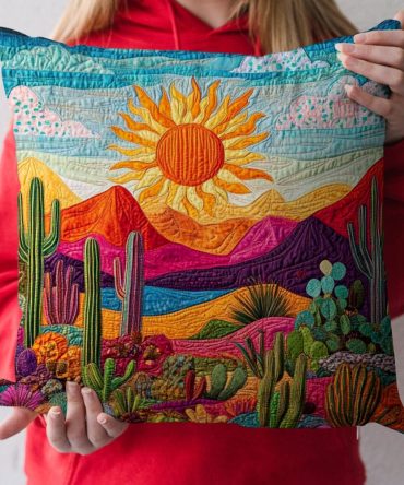 Cactus Glow Quilted Southwest Pillow Cover – Boho Desert Print, Textured Quilting, Durable Cotton Blend Accent For Home