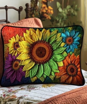 Elegant Sunflowers Quilted Pillow Cover — Luxury-Look Decorative Throw Case In Cotton-Blend For Bright, Rustic & Modern Bedrooms