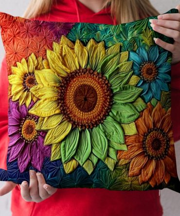 Elegant Sunflowers Quilted Decorative Pillow Cover - Bright Floral Throw Pillowcase For Living Room & Porch, Durable Cotton Blend, Machine Wash