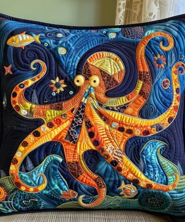 Marine Mystique Quilted Pillowcase — Ocean-Inspired Quilted Decorative Pillow Cover With Deep Sea Hues For Coastal & Nautical Interiors