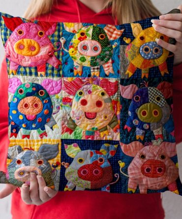 Pig Haven Quilted Decorative Pillow Cover — Whimsical Farm Animal Throw Pillowcase, Soft Quilting, Durable And Machine Friendly