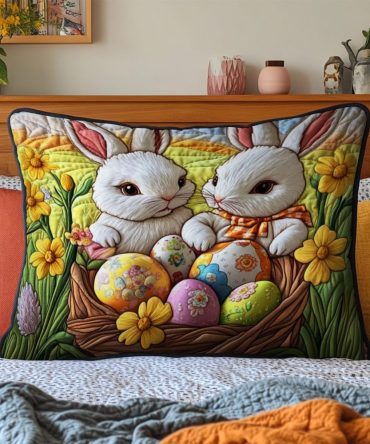 Easter Bunny Quilted Pillow Cover — Festive Quilted Decorative Pillowcase For Spring & Holiday Decor, Soft Pastel Accent For Home