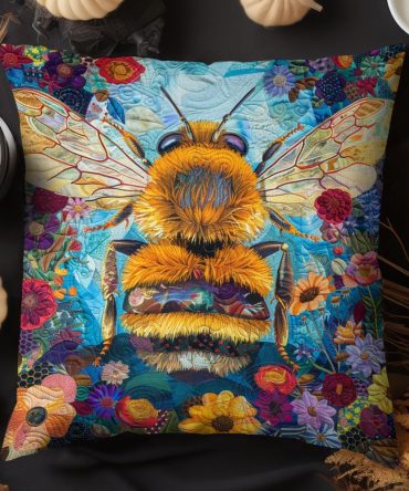 Bee Paradise Quilted Decorative Pillow Cover — Charming Floral & Bee Accent Cushion Case For Bright, Nature-Inspired Home Decor, Soft & Washable
