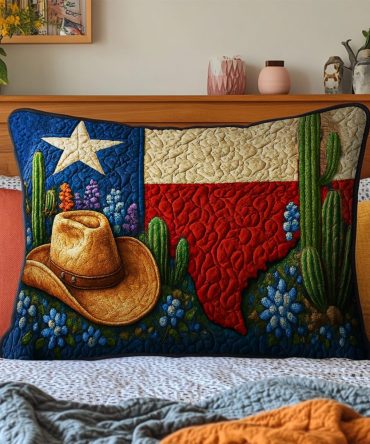 Texas Spirit Quilted Pillow Cover – Lone Star Rustic Throw Case, Durable Cotton Blend, Machine Washable Decorative Pillowcase With Hidden Zipper