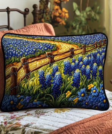 Bluebonnet Trail Quilted Pillowcase — Wildflower Path Print Throw Cover, Soft-Feel Fabric, Reversible Design For Cottage & Farmhouse Style