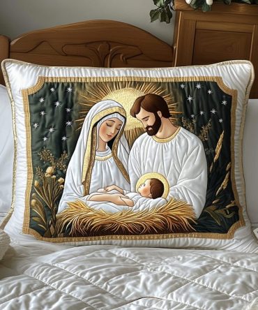 Bethlehem Starlight Quilted Pillowcase – Nativity & Star Motif Decorative Pillow Sham, Soft Cotton Blend For Holiday Home Decor, Easy Care