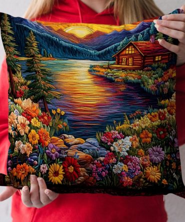 Alpine Serenity Quilted Pillow Cover - Cozy Mountain Cabin Decorative Throw Pillowcase For Rustic & Modern Homes