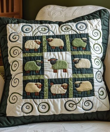 Flock Of Fluff Quilted Decorative Pillow Cover — Charming Sheep Flock Throw Pillowcase For Playful, Cozy Home Accents