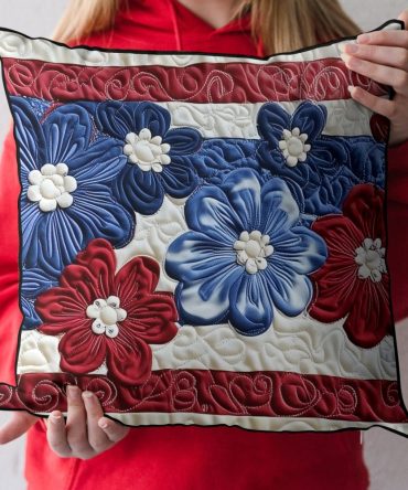 Daisies For Independence Quilted Pillow Cover — Patriotic Daisy Accent Pillowcase, Quilted Red White Blue Spring & Summer Decor