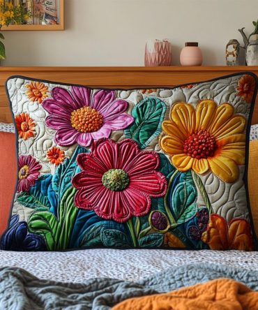 Radiant Blooms Quilted Decorative Pillow Cover — Lush Floral Print, Soft Cotton-Blend, Reversible Styling For Luxe Bedroom & Living Spaces