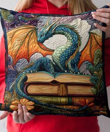 Twilight Guardian Quilted Pillow Cover — Premium Dragon-Themed Decorative Throw Pillow Case For Bed & Sofa, Soft Quilted Accent Cushion