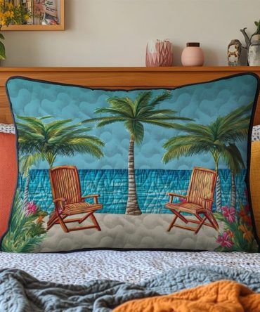 Shore Break Quilted Accent Pillow Cover — Coastal Wave & Sand Motif, Textured Quilted Sham For Beach Houses, Coastal Living, & Nautical Décor