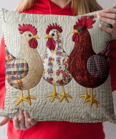Rustic Roosters Quilted Pillowcase - Country Farmhouse Throw Pillow Cover, Durable Cotton Blend For Kitchen, Dining Nook & Living Room