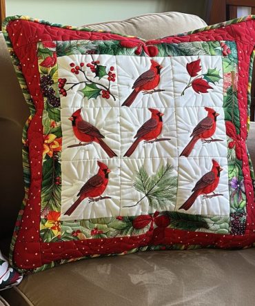 Crimson Wings Quilted Pillow Cover — Striking Red Bird Decorative Pillowcase, Textured Quilting, Durable Cotton-Blend Accent For Home & Seasonal Decor