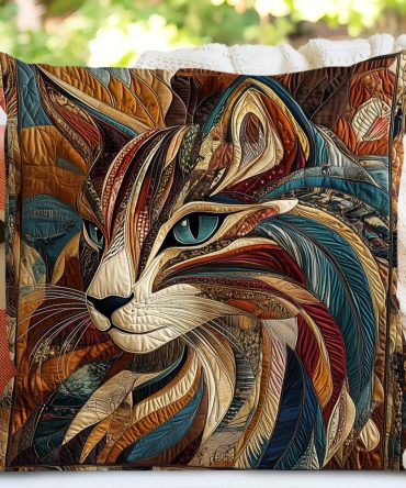 Feline Fiesta Quilted Throw Pillow Cover — Playful Cat Pattern Decorative Cushion, Soft Reversible Cotton Blend For Cozy Interiors