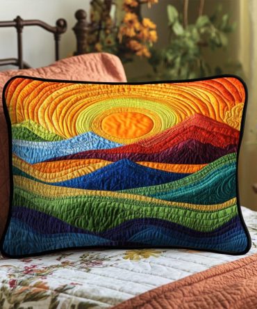 Radiant Mountains Quilted Pillow Cover — Scenic Mountain Print Throw Pillowcase, Soft Insulating Textile, Durable Everyday Accent