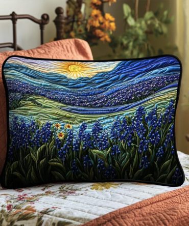 Sunset Bluebonnet Quilted Throw Pillow Cover — Southwestern Floral Accent, Soft Durable Fabric, Reversible Design For Cozy Home Styling