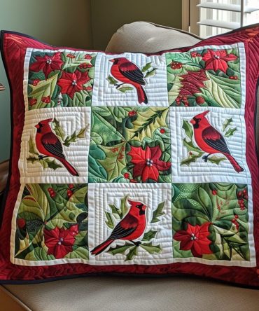 Feather-Textured Quilted Red Pillowcase — Luxe Accent Throw Cover For Bed & Sofa , Soft Cotton-Blend, Hypoallergenic, Zippered