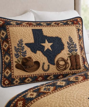 Lone Star Bloom Quilted Pillow Cover — Floral Western Decorative Pillowcase, Soft Quilting For Country Chic Bedrooms & Living Areas