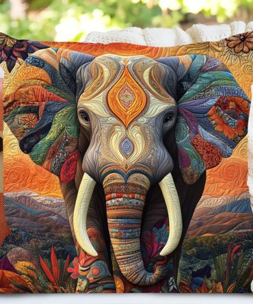 Moonlit Elephant Quilted Accent Pillow Cover — Serene Grey Elephant Motif, Reversible Cotton Blend Decorative Cushion For Calm Spaces