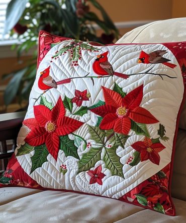Scarlet Perch Quilted Throw Pillow Cover — Decorative Red Cushion Case For Sofa & Bed , Plush Quilting, Soft Feel, Easy Care