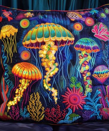 Vibrant Reef Quilted Throw Pillow Cover — Tropical Coral & Fish Decorative Pillow Case For Coastal Living, Soft Quilted Fabric, Machine-Washable