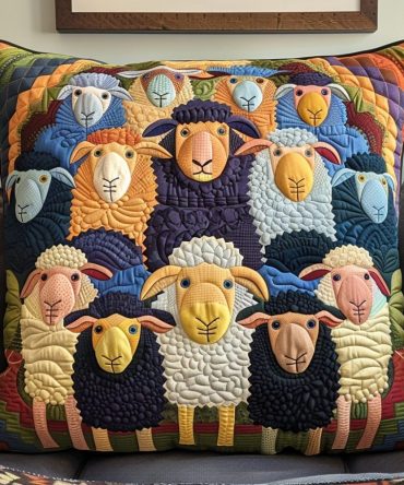 Sheep Serenity Quilted Throw Pillow Cover — Calming Pastoral Design Decorative Pillowcase For Relaxing Bedroom & Living Areas
