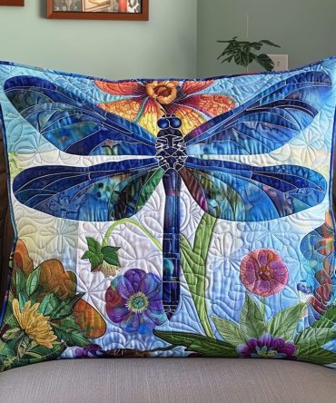 Iridescent Flight Quilted Throw Pillow Cover — Shimmering Butterfly Accent Cushion Case, Soft Cotton Blend For Living Room