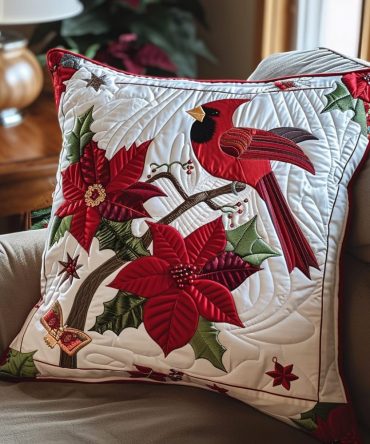 Vivid Vermilion Quilted Accent Pillowcase — Bold Red Decorative Cover For Living Room & Bedroom , Luxurious Texture, Easy Care