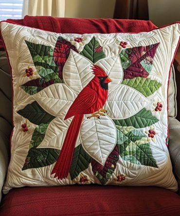 Winged Ruby Quilted Cushion Cover — Elegant Red Throw Pillowcase For Sofa, Bed & Accent Seating , Soft Quilting, Hypoallergenic