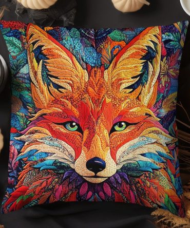 Abstract Fox Quilted Throw Pillow Cover — Modern Geometric Fox Art, Soft Decorative Pillow Sham For Living Room