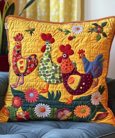 Cute Chicken Quilted Pillow Cover – Charming Cottage Cushion Case, Soft Quilting And Durable Cotton-Blend For Daily Use