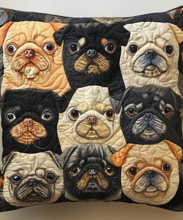 Adorable Dog Parade Quilted Pillow Cover - Cute Puppy Design Decorative Throw Cushion, Soft Quilting For Playful, Pet-Friendly Homes