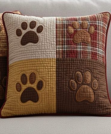Cute Paw Print Quilted Pet Lover Pillow Cover — Adorable Paw Motif, Soft Quilting, Durable Fabric, Hidden Zipper, Machine-Washable Gift For Pet Owners