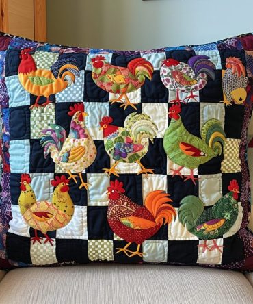Adorable Chickens Quilted Throw Pillow Cover – Cute Country Cushion Case, Soft Cotton-Blend For Nursery & Living Spaces