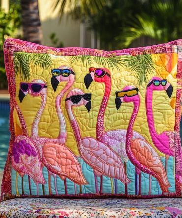 Adorable Flamingo Quilted Pillow Cover — Cute Flamingo Throw Pillow Case For Nursery, Kids Room & Cheerful Tropical Decor