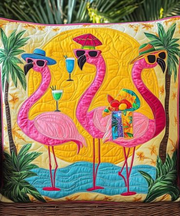 Charming Adorable Flamingo Quilted Pillow Cover — Delightful Flamingo Throw Case For Sweet Tropical Accents In Home & Kids Rooms