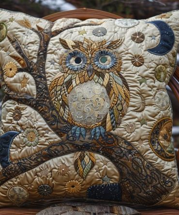 Adorable Owl Quilted Accent Pillow Cover — Cute Kids Owl Design, Plush Cotton Sham For Nursery, Playroom & Cozy Bedroom Decor