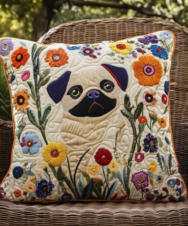 Cute Pug Quilted Decorative Pillow Cover — Playful Dog Face Throw Pillow Sham, Soft Hypoallergenic Cotton For Pet Lovers