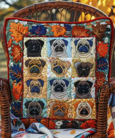 Cute Adorable Pugs Quilted Pillow Cover — Sweet Pug Throw Pillowcase, Quilted Decorative Accent For Cozy Home Styling