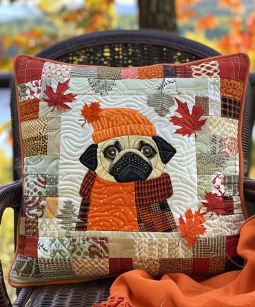 Playful Pugs Decorative Quilted Pillow Cover — Cute Dog Throw Pillowcase For Living Room, Sofa Accent, Durable & Machine Washable