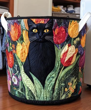 Adorable Purr Quilted Laundry Hamper - Cute Cat-Print Collapsible Fabric Basket, Lightweight & Machine-Wash Friendly